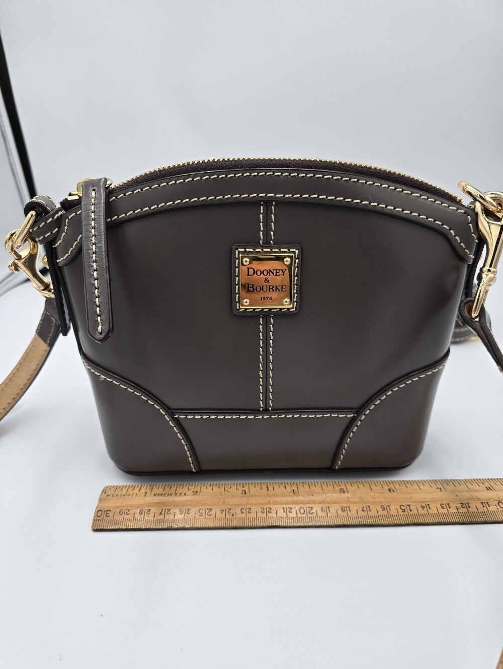 DOONEY & BOURKE Steel Gray Leather Mini Domed Crossbody Purse Shoulder Bag *read - Picture 5 of 16
